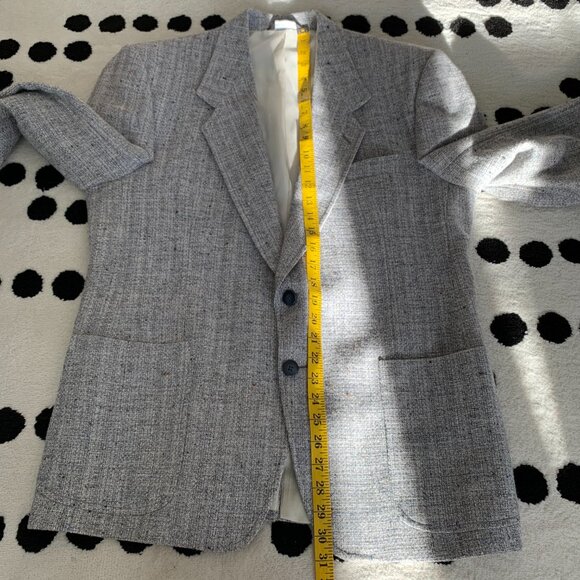 Vintage Tweed Blazer Sport Coat Mens 42 Short Blue Gray Union Made Old Money 90s - Picture 15 of 16